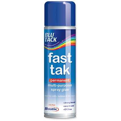 Bostik Blu-Tack Fast Tak Adhesive Spray Can Permanent 150ml [Pack 6]