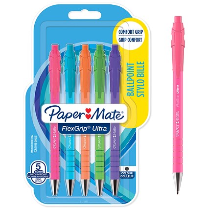 Paper Mate FlexGrip Ultra Retro Ballpoint Pens Medium 1.0mm Tip Black Ink (Pack 5)