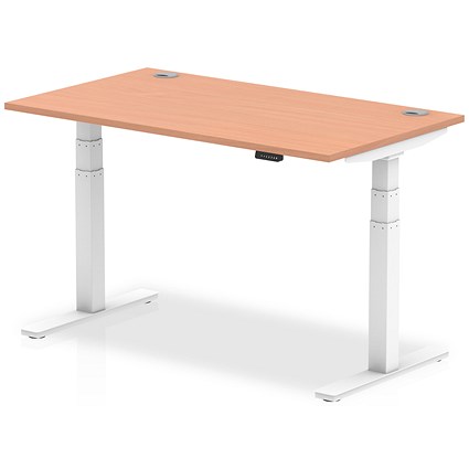 Trexus Height Adjustable Desk White Legs 1400mm Beech Paperstone