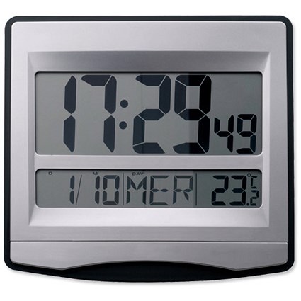 Alba LCDtime Clock Digital 12 or 24-hour Display Radio Controlled W235xD28xH222mm Silver