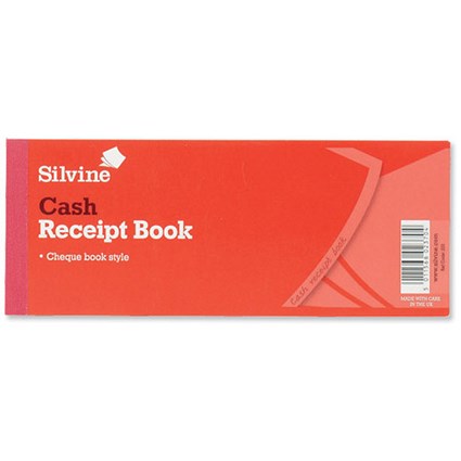 Silvine Receipt Book Counterfoil Chequebook-format 40 Receipts 76x203mm Ref 233 [Pack 36]