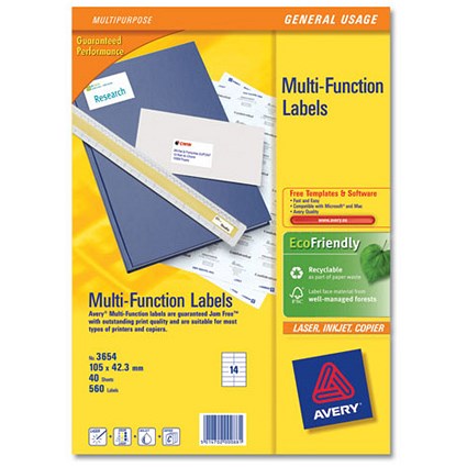 Avery Multifunction Copier Labels 14 per Sheet 105x42.3mm White [Pack 560]