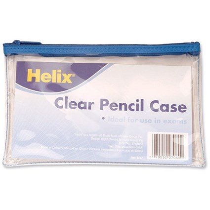 Helix Clear Pencil Cases With Assorted Coloured Zip Tops Size - 200 x 125mm