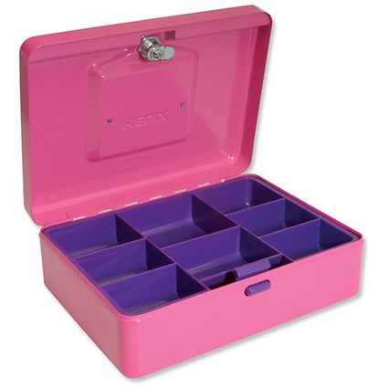 Helix Standard Cash Box Simple Latch 2 Keys Removable Coin Tray W255xD190xH85mm Pink