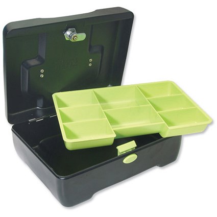 Helix Special Edition Cash Box Steel with Coin Separator 10in 250mm Black and Green