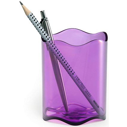 Durable Trend Pen Pot Pencil Holder Desk Tidy Organizer Cup, Clear Purple