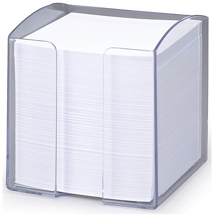 Durable Trend Note Box Transparent Cube and 800 Sheet Memo Pad, Clear