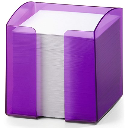 Durable Trend Note Box Transparent Cube and 800 Sheet Memo Pad, Purple