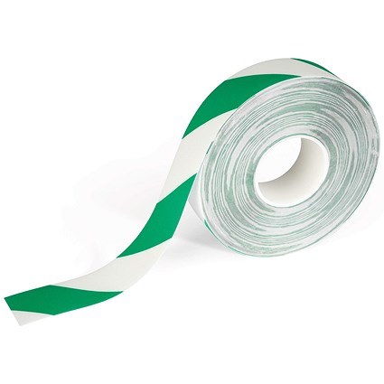 Durable Duraline Safety Non-Slip Hazard Warning Tape, 50mm x 30m, Green and White