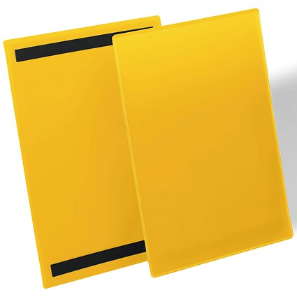 Durable Magnetic Ticket Label Holder Document Pockets, Portrait, A4, Yellow, Pack of 50