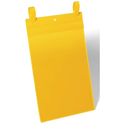 Durable Strap Ticket Holder Document Pocket, Portrait, A4, Yellow, Pack of 50