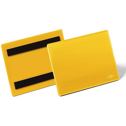 Durable Magnetic Ticket Label Holder Document Pockets, A6, Yellow, Pack of 50