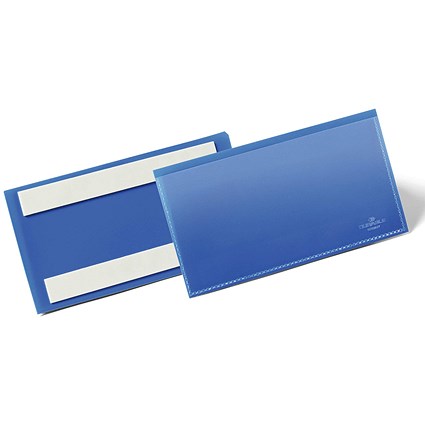 Durable Adhesive Ticket Holder Document Pockets, 150 x 67mm, Blue, Pack of 50