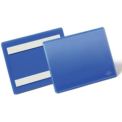 Durable Adhesive Ticket Holder Label Pouch Document Pockets, A6, Blue, Pack of 50