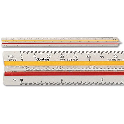 Rotring Triangular Reduction Scale Ruler / 9 Mechanical 1-10 to 1-500