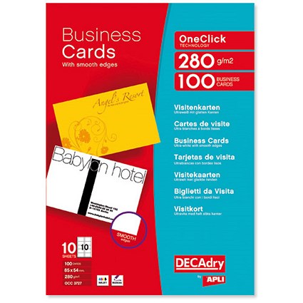 DECAdry Deluxe Business Cards - Snap-back, Inkjet, Smooth-edged - Matt - Pack of 100