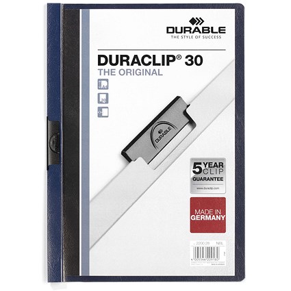 Durable A4 Duraclip Folders, 3mm Spine, Midnight Blue, Pack of 25