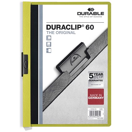 Durable A4 Duraclip Folders, 6mm Spine, Green, Pack of 25