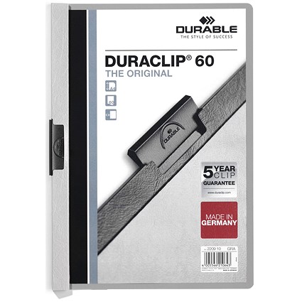 Durable A4 Duraclip Folders, 6mm Spine, Light Grey, Pack of 25