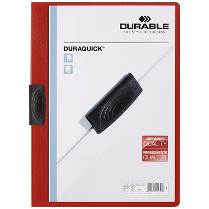 Durable A4 Duraquick Clip Folders, 2mm Spine, Red, Pack of 20