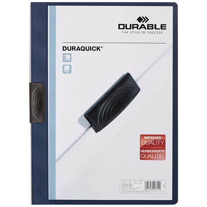 Durable A4 Duraquick Clip Folders, 2mm Spine, Dark Blue, Pack of 20