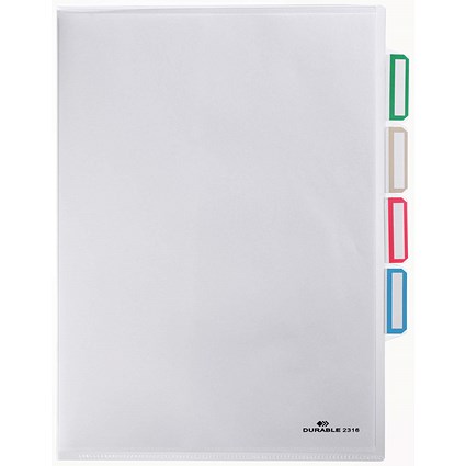 Durable A4 Cut Flush 3 Part Index Divider Document Folders, Clear, Pack of 5