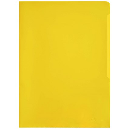 Durable A4 Clear Plastic Cut Flush Document Wallet Folders, Yellow, Pack of 100