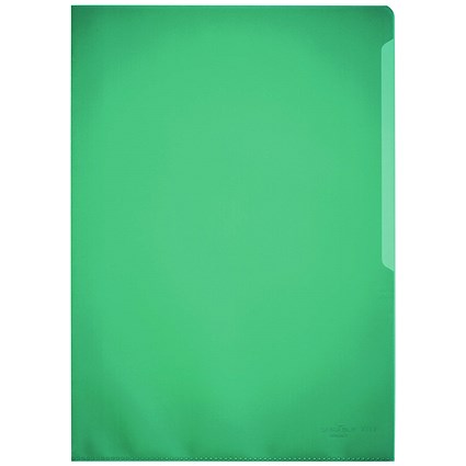 Durable A4 Clear Plastic Cut Flush Document Wallet Folders, Green, Pack of 100