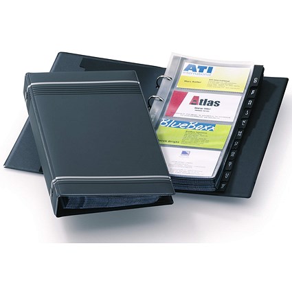 Durable Visifix 200 Business Card Ring Binder Album, A-Z Index Tabs, Black