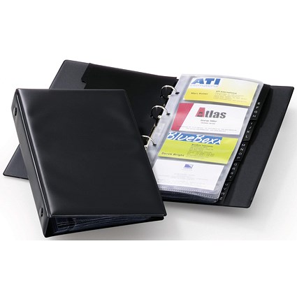 Durable Visifix 96 Business Card Ring Binder Album Book, A-Z Index Tabs, Black