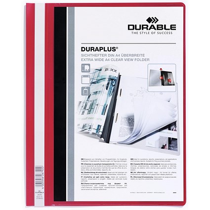 Durable DuraPlus A4+ Project Folder Document Report File, Red, Pack of 25