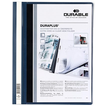 Durable DuraPlus A4+ Project Folder Document Report File, Navy Blue, Pack of 25