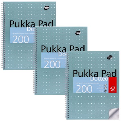 Pukka Pad Metallic Jotta Wirebound Dotted Notepad, A4, 5mm Dotted Grid, 200 Pages, Green, Pack of 3