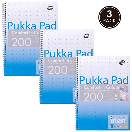 Pukka Pad Irlen Jotta Wirebound Notebook, A4, Ruled With Margin, 200 Pages, Blue, Pack of 3