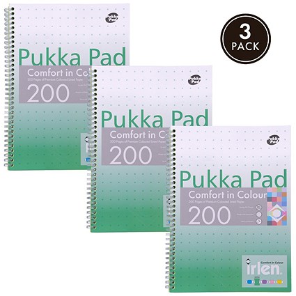 Pukka Pad Irlen Jotta Wirebound Notebook, A4, Ruled With Margin, 200 Pages, Green, Pack of 3