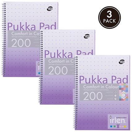 Pukka Pad Irlen Jotta Wirebound Notebook, A4, Ruled With Margin, 200 Pages, Purple, Pack of 3