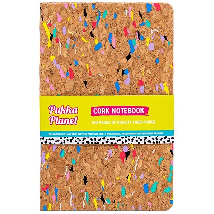 Pukka Planet Cork Softcover Notebook, 215 x 135mm, Ruled, 160 Recycled Pages, Multicoloured