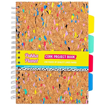 Pukka Planet Cork Project Book, B5, Ruled, 200 Recycled Pages, Multicoloured