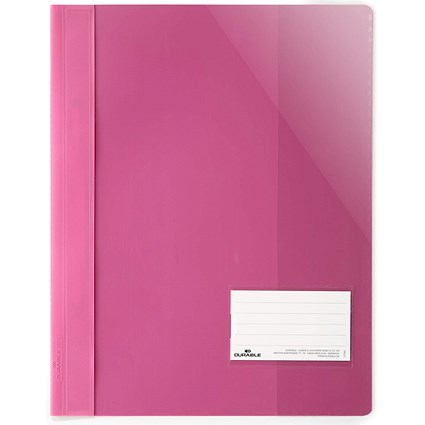 Durable A4+ Clear View Folder, With 90x57mm Labelling Window, Pink, Pack of 25