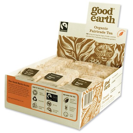 Good Earth Tea Bags Fairtrade Organic Unbleached String and Tag \ A06728 [Pack 100]