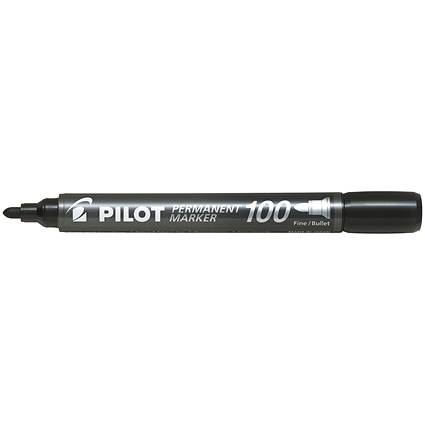 Pilot 100 Permanent Marker Bullet Tip Fine 1.0mm Line Black (Pack 12) -