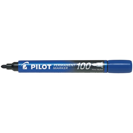 Pilot 100 Permanent Marker Bullet Tip Fine 1.0mm Line Blue (Pack 12) -