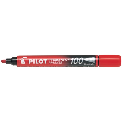 Pilot 100 Permanent Marker Bullet Tip Fine 1.0mm Line Red (Pack 12) -