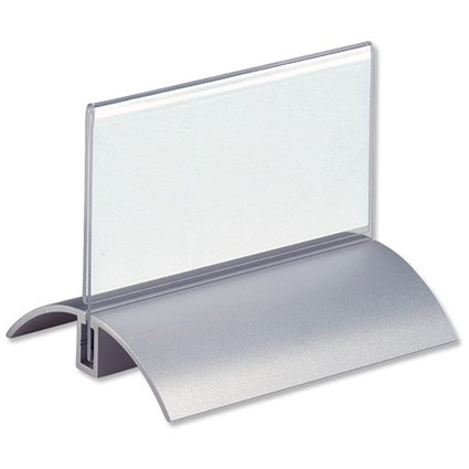 Durable Table Place Name Holder Acrylic with Inserts and Metal Base 52x100mm Clear [Pack 2]