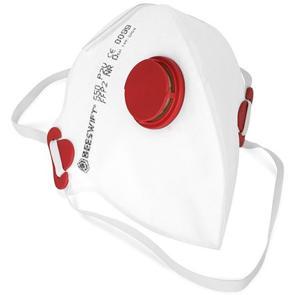 Beeswift Fold-Flat P2 Valved Mask, White, Pack of 20