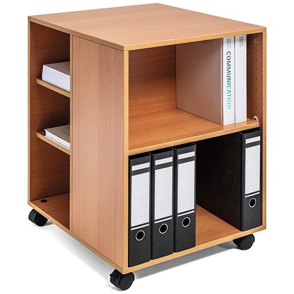 Durable 6 Shelve Office Filing Storage Trolley on Wheels, 75cm, Beech