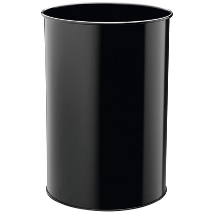 Durable Metal Round Waste Bin, Scratch Resistant Steel, 30 Litres, Black