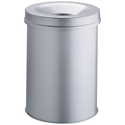 Durable Fire Extinguishing Metal Waste Bin, TUV Certified, 30L, Grey