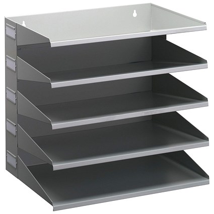 Durable 5 Compartment Labelled Metal Document Filing Letter Tray, A4, Grey