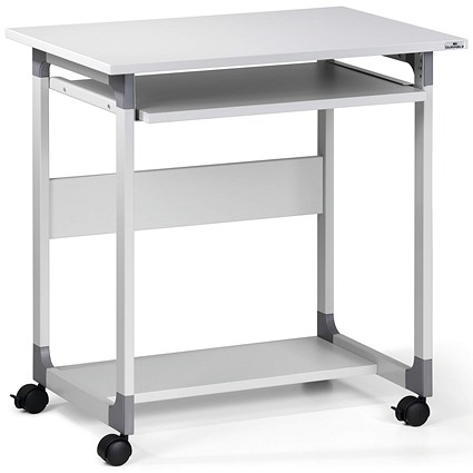 Durable AdjusTable Mobile PC Computer Desk Workstation Trolley on Wheels, Grey